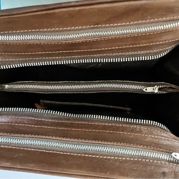 Vintage Tooled Leather Top Handle Purse Bag Chocolate Brown & White Two Tone - Picture 10 of 16